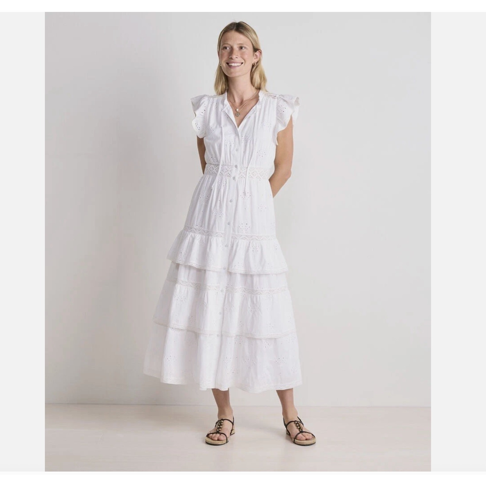 Vineyard Vines Womens Christine Eyelet Shell Dress S Tiered Cap $198 Msrp